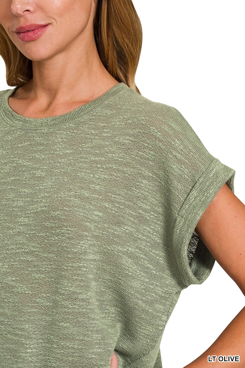 Rolled Sleeve Hacci Sweater Top
