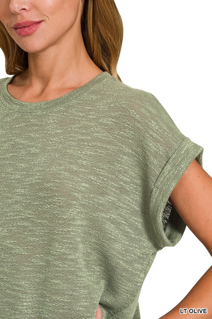 Rolled Sleeve Hacci Sweater Top