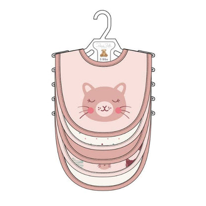 Kitty Love Soft Cotton Embroidered Baby Bibs - 5 Pack