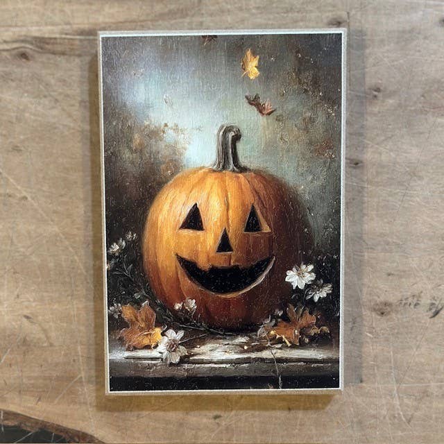 Falling Leaves Jack-O-Lantern Block Sign