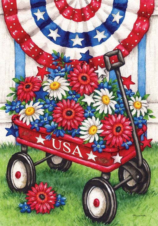 Patriotic Wagon Garden Flag 12” x 18”