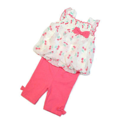Cherry and Bows Chiffon Baby Girl Outfit - Chiffon Top and Shorts
