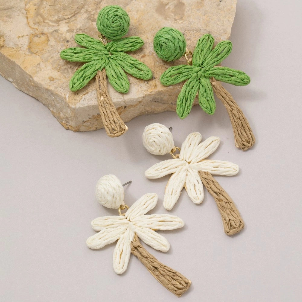 Raffia Palm Tree Dangle Earrings