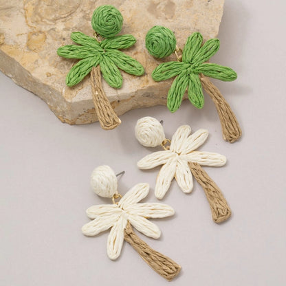 Raffia Palm Tree Dangle Earrings