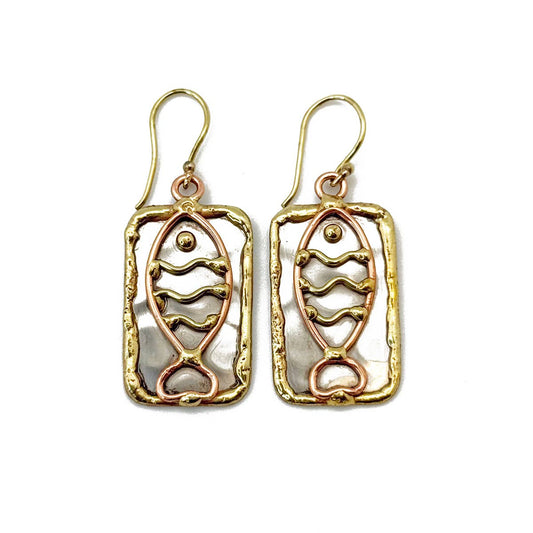 Handcrafted Mixed Metal Fish Earrings