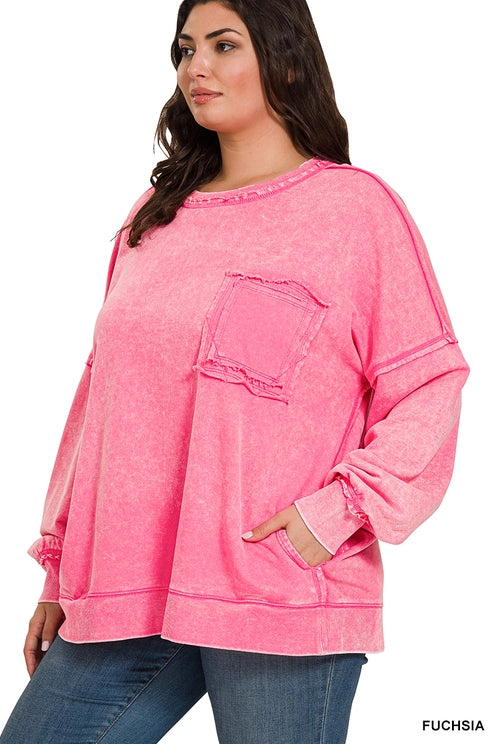 Acid Wash Raw Edge Pullover