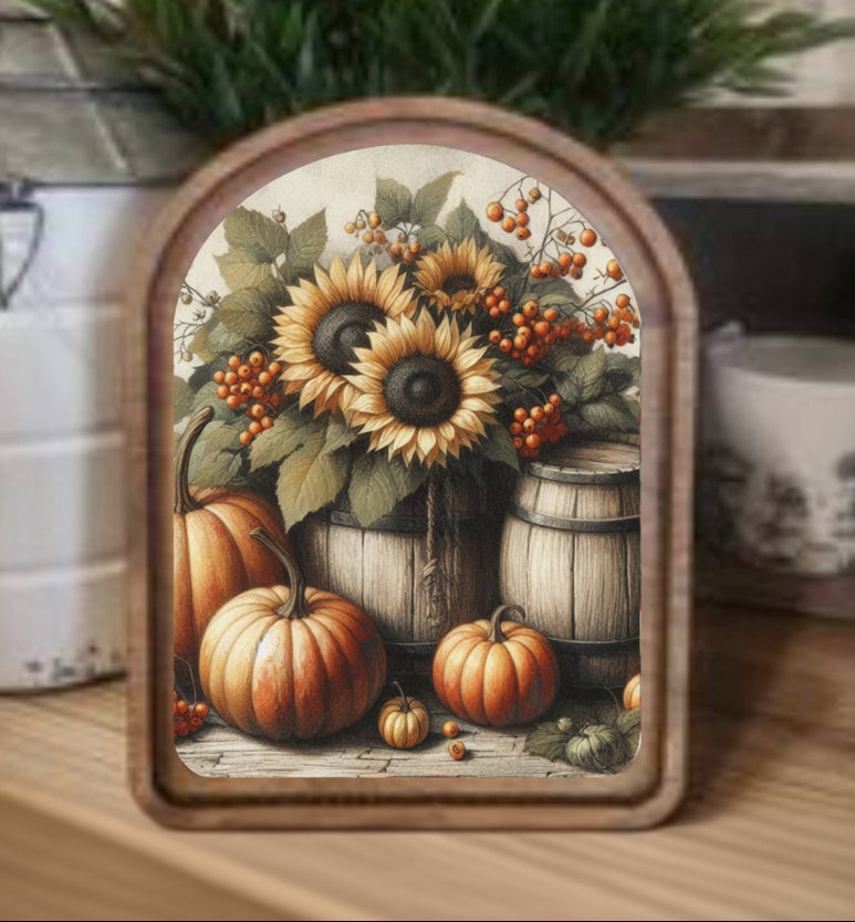 Arch Top Sunflower Barrel Framed Art