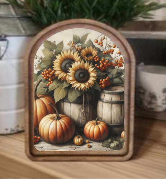 Arch Top Sunflower Barrel Framed Art