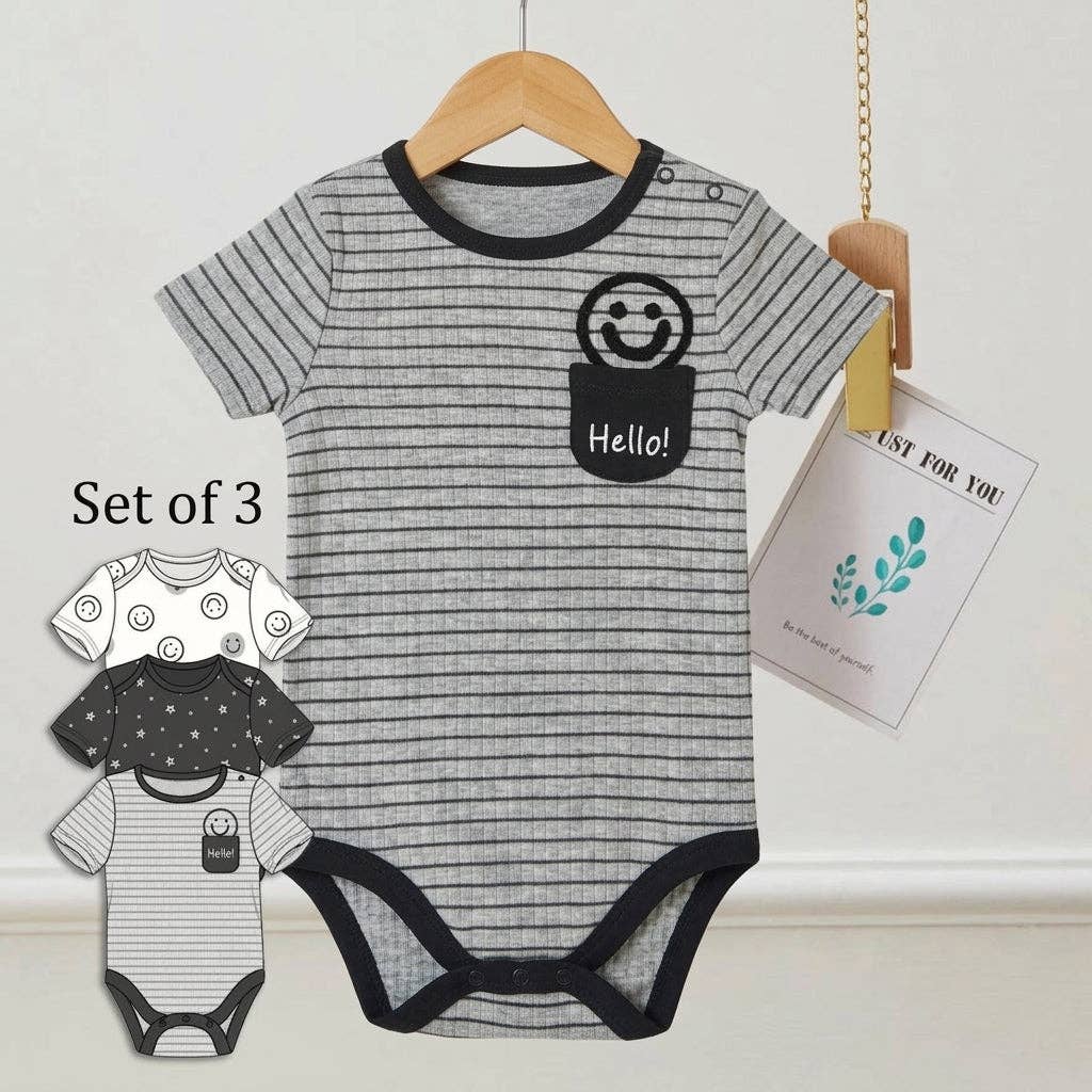 Pack of 3 Smiles and Hello Infant Bodysuits