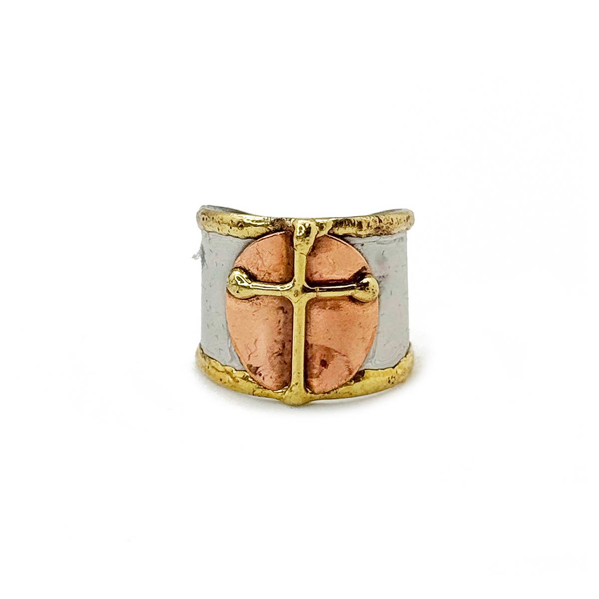 Single Cross Mixed Metal Cuff Ring