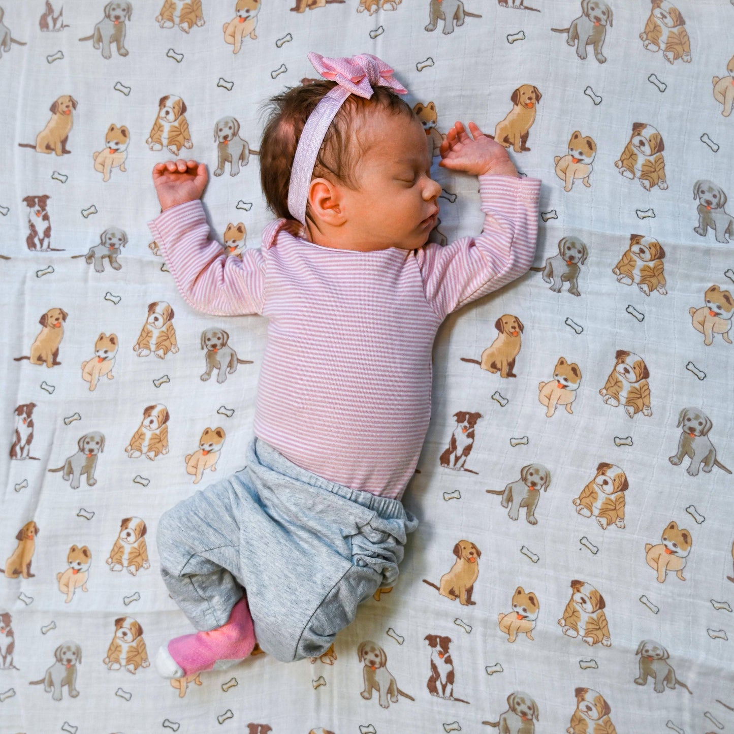 Baby Muslin Swaddle Blanket Woof Woof Dog Theme