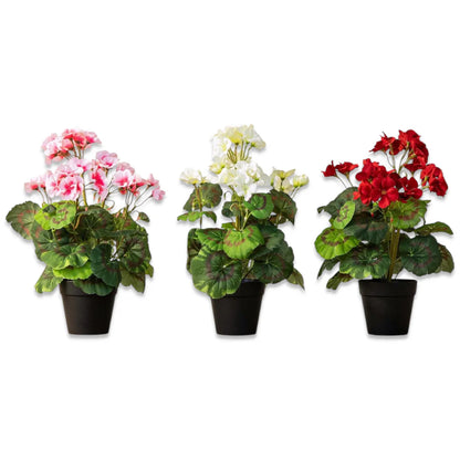 Potted Faux Geranium - 3 Color Options