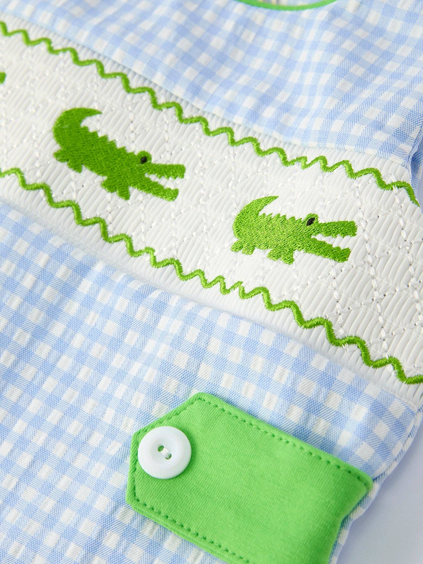 Summer Crocodile Embroidered Smocked Romper
