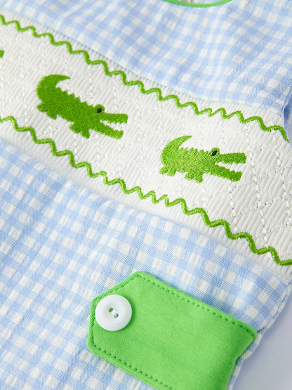 Summer Crocodile Embroidered Smocked Romper