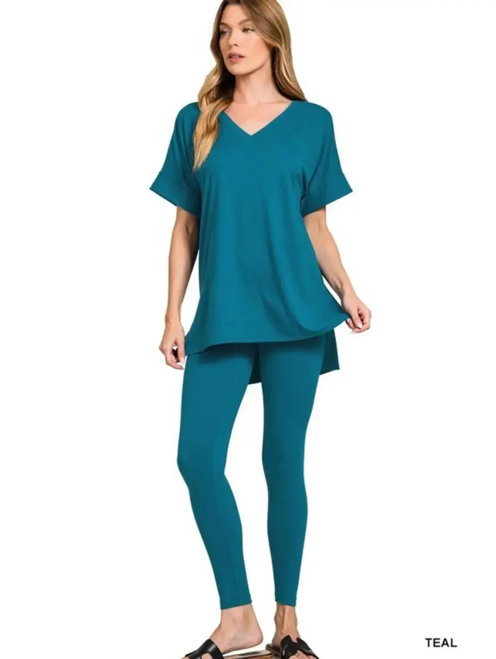 Short Sleeve Soft Microfiber Lounge Set V-Neck