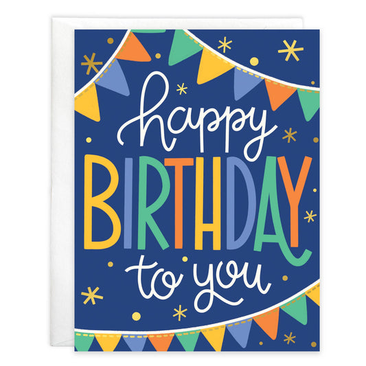 Birthday Greeting Card - Banner on Blue