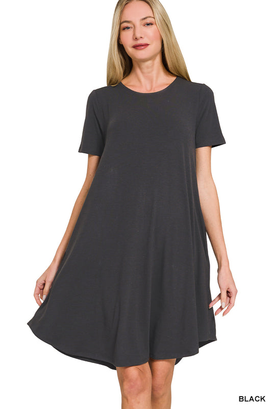 Short Sleeve Round Hem A-line Dress