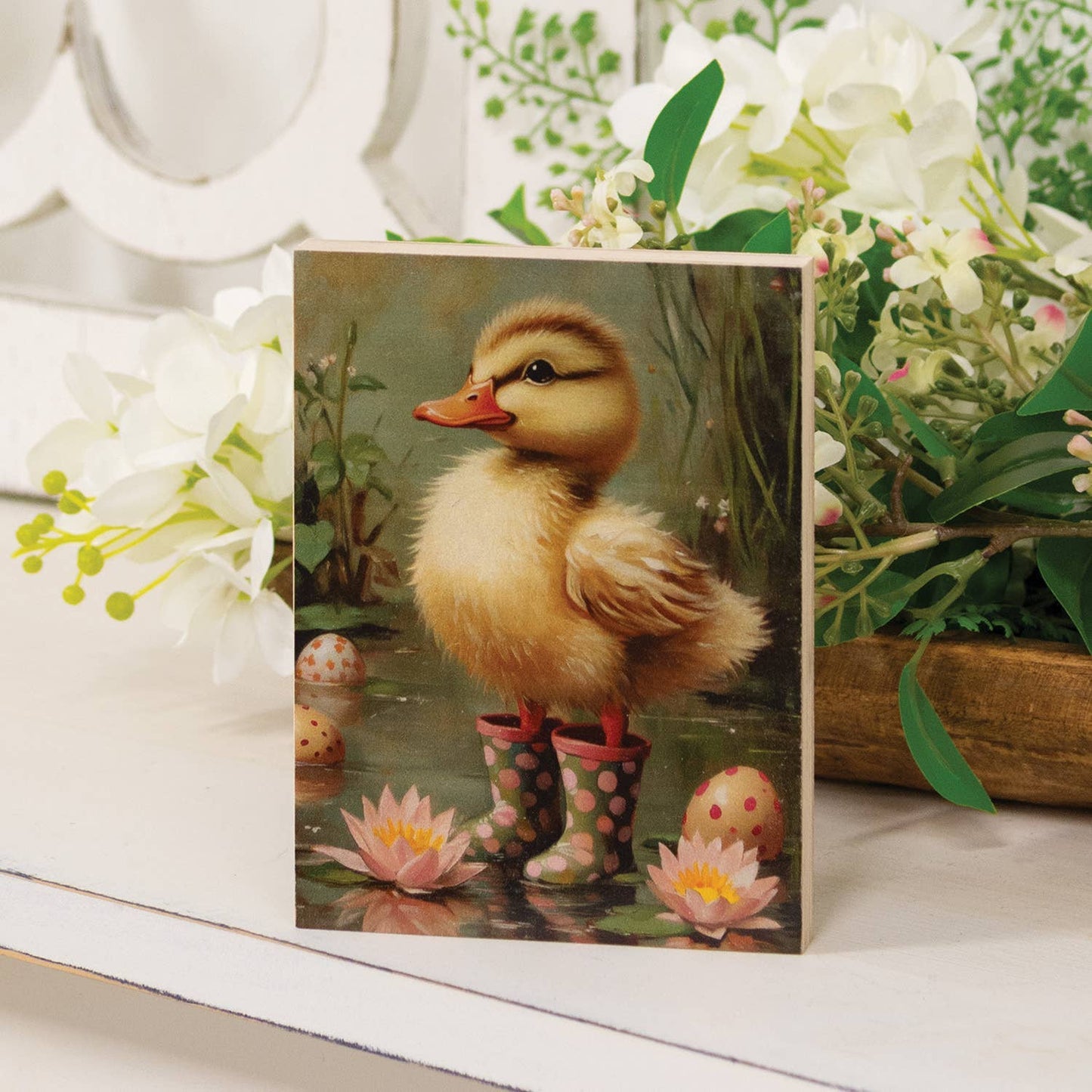 Duckling In Polka Dot Rain Boots Wooden Decorative Block - 3 Options