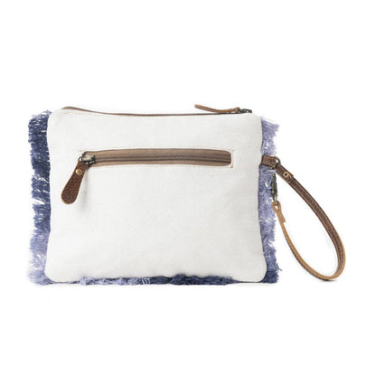 Mynora Sky Embroided Wristlet Pouch in Artisanal Blue - Myra Bag