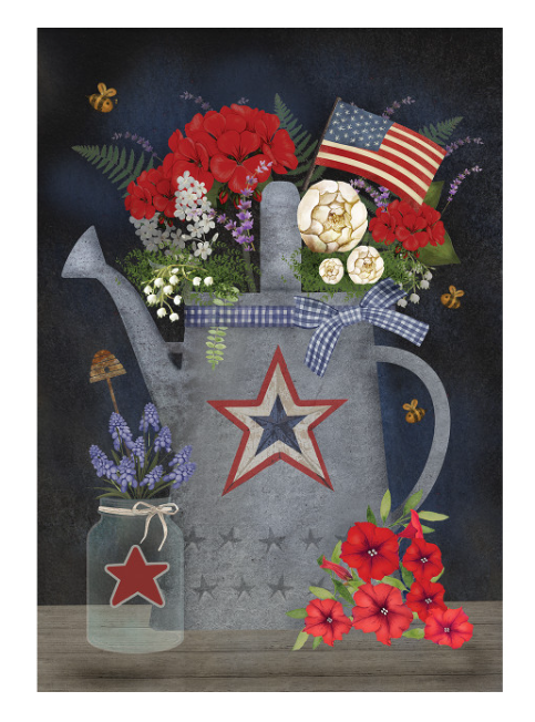 Americana Watering Can Garden Flag - Patriotic