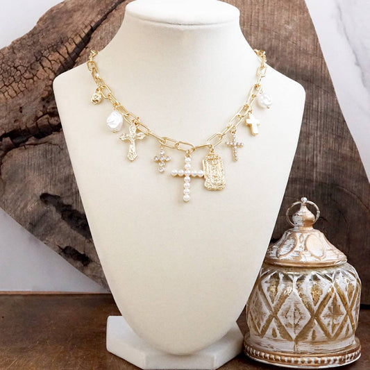 Radiant Faith Charm Necklace - Gold Tone