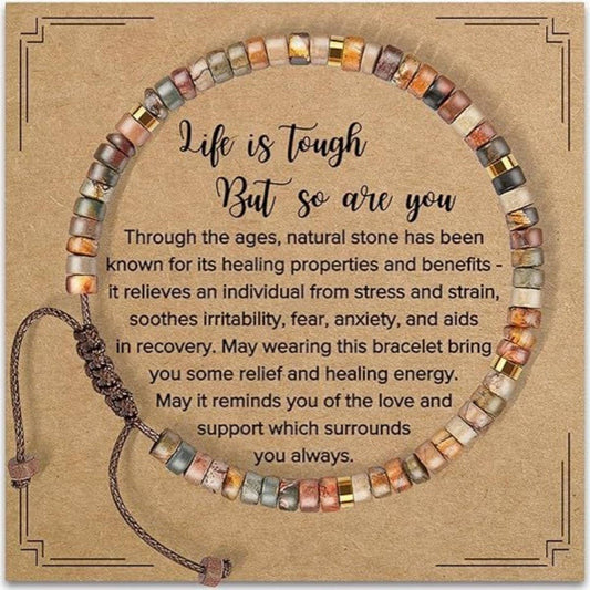 "Life is Tough" Natural Stone Bracelet - Adjustable