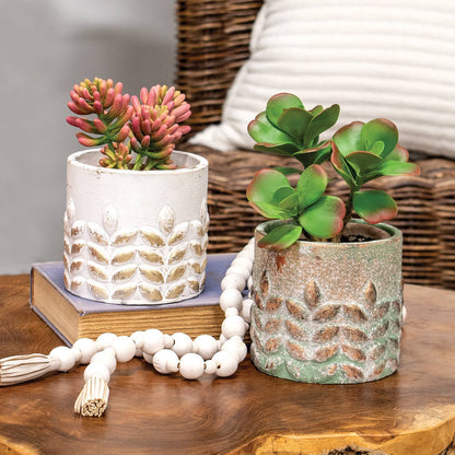 Distressed Patina Finish Wheat Embossed Cement Planter