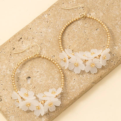 Floral Accent Hoop Hoop Earrings - 2 Colors