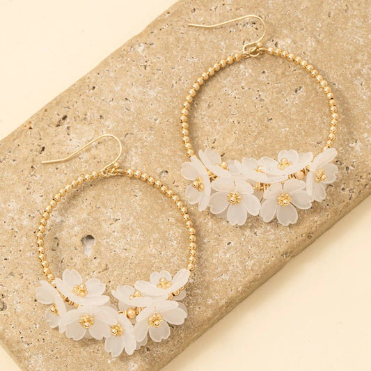 Floral Accent Hoop Hoop Earrings - 2 Colors