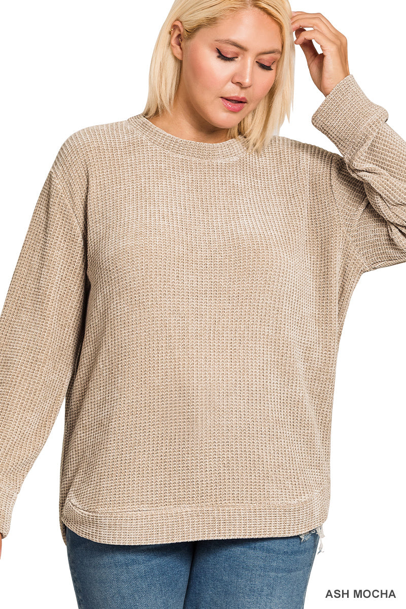 Chenille Waffle Round Neck Sweater