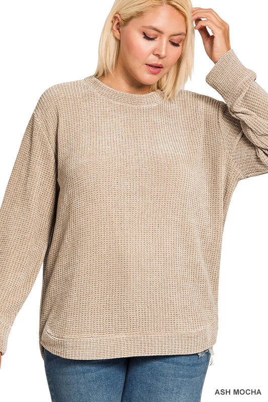 Chenille Waffle Round Neck Sweater