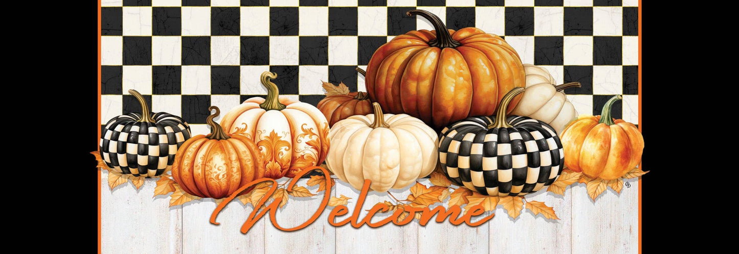 Checkered Pumpkin Signature Sign - Custom Decor