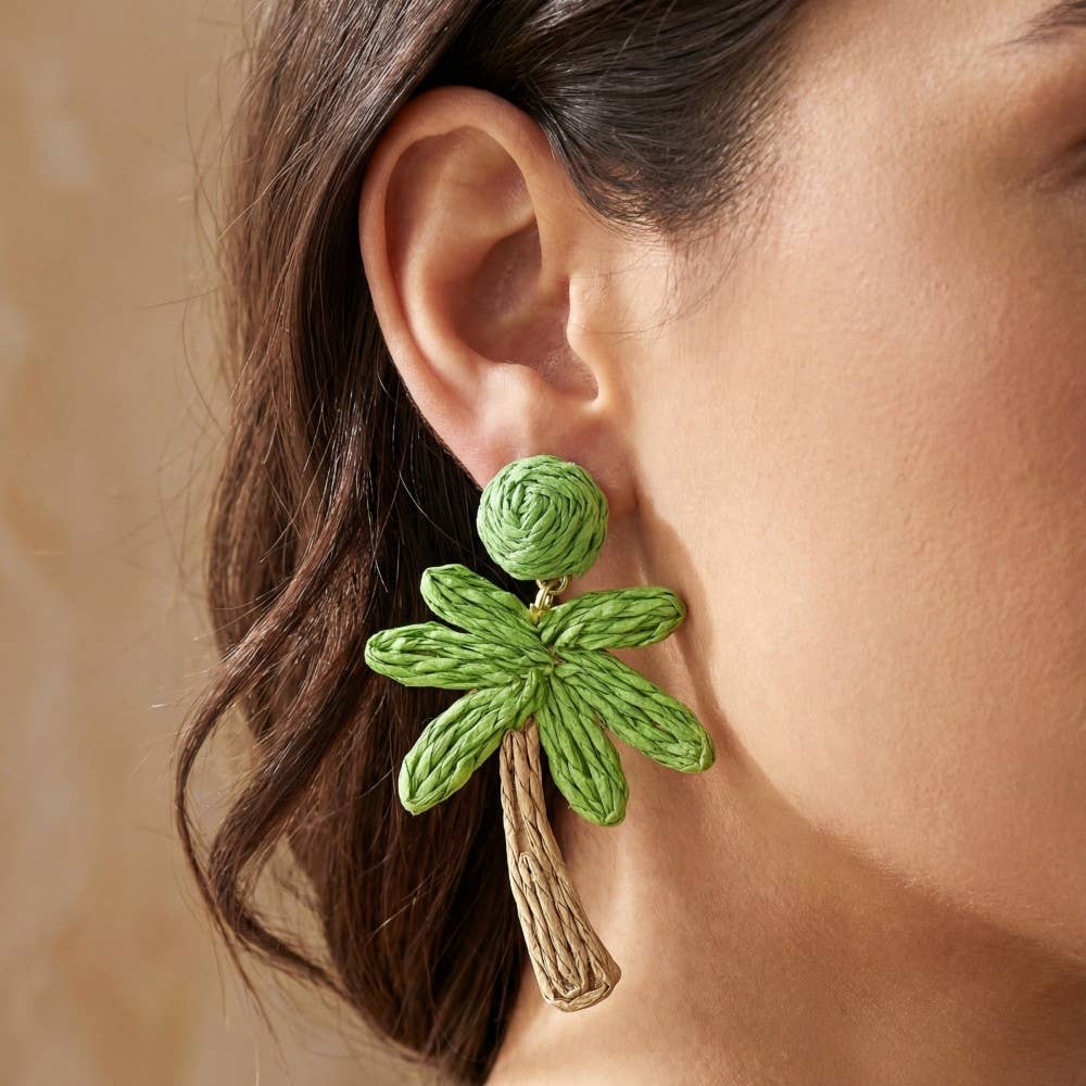Raffia Palm Tree Dangle Earrings