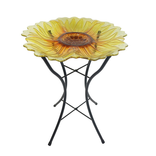 Sunflower Glass Birdbath with Metal Stand