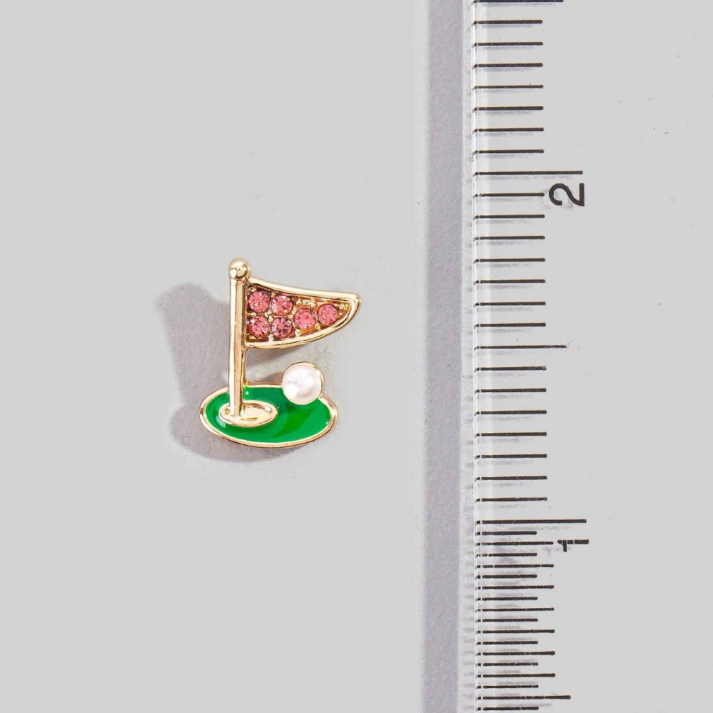 Pave Golf Cup and Flag Stud Earrings