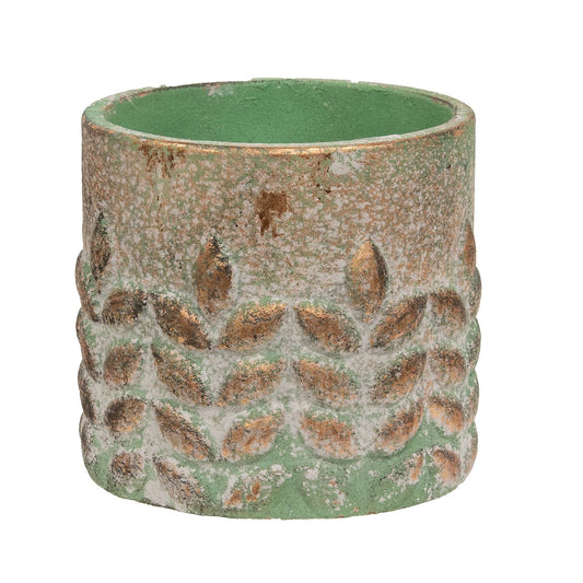 Distressed Patina Finish Wheat Embossed Cement Planter