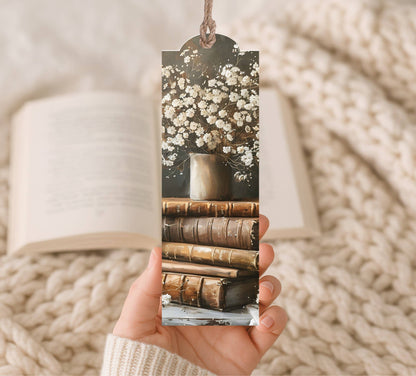 Books with Flowers Wooded Bookmark