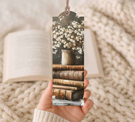 Books with Flowers Wooded Bookmark