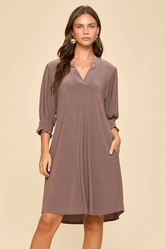 Smocked Sleeve Lizzy Collar Shirt Dress