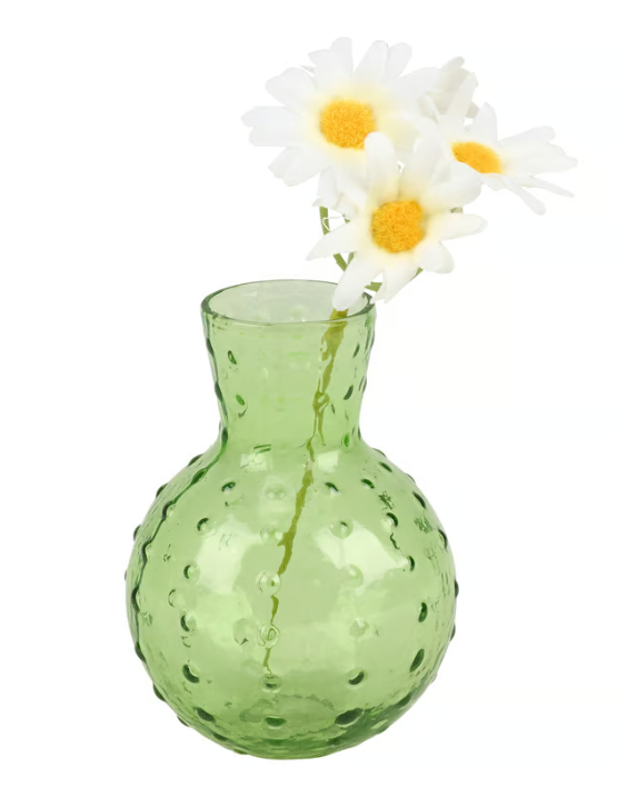 Green Hobnail Glass Bud Vase