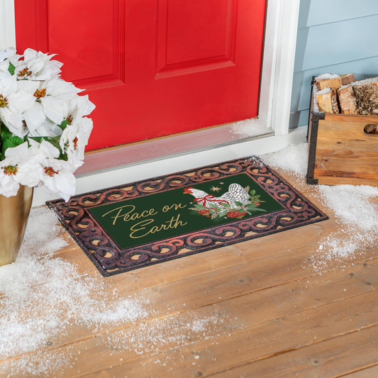 Floral Christmas Chicken Sassafras Doormat Insert