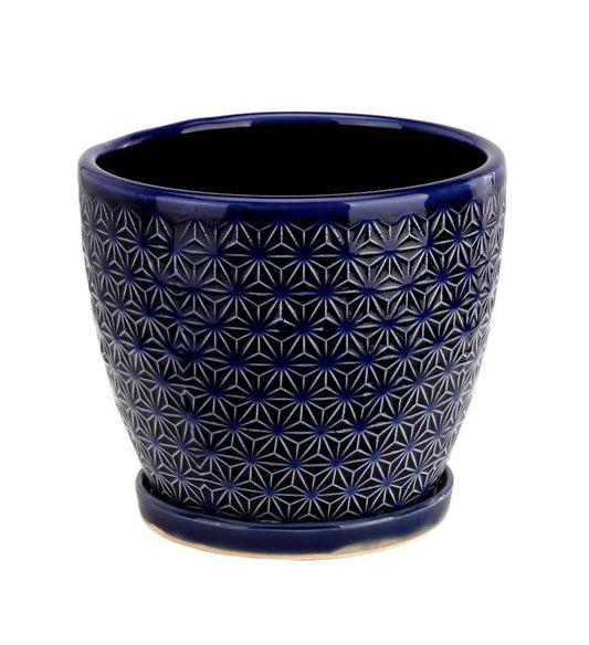 Cobalt Blue Prism Planter With Saucer