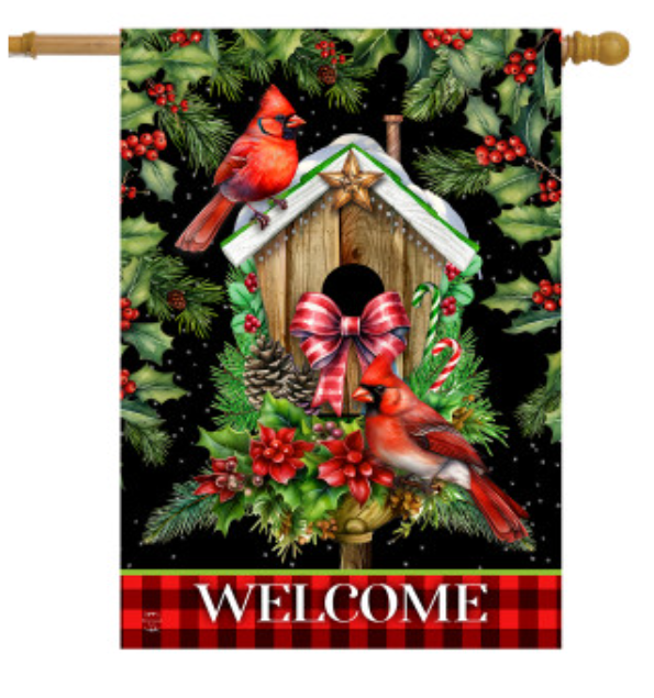 Holiday Birdhouse House Flag