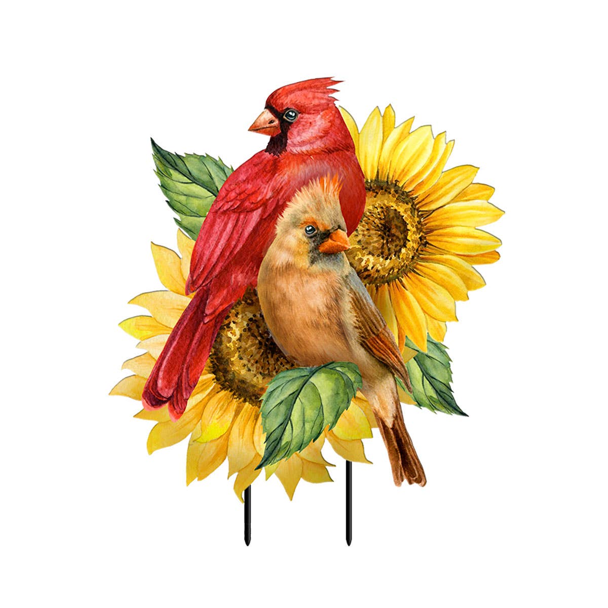 Cardinals and Sunflowers Metal Art Yard and Garden Stake