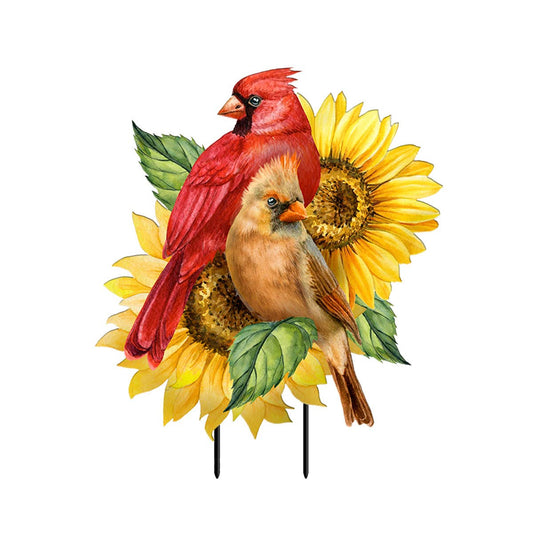 Cardinals and Sunflowers Metal Art Yard and Garden Stake