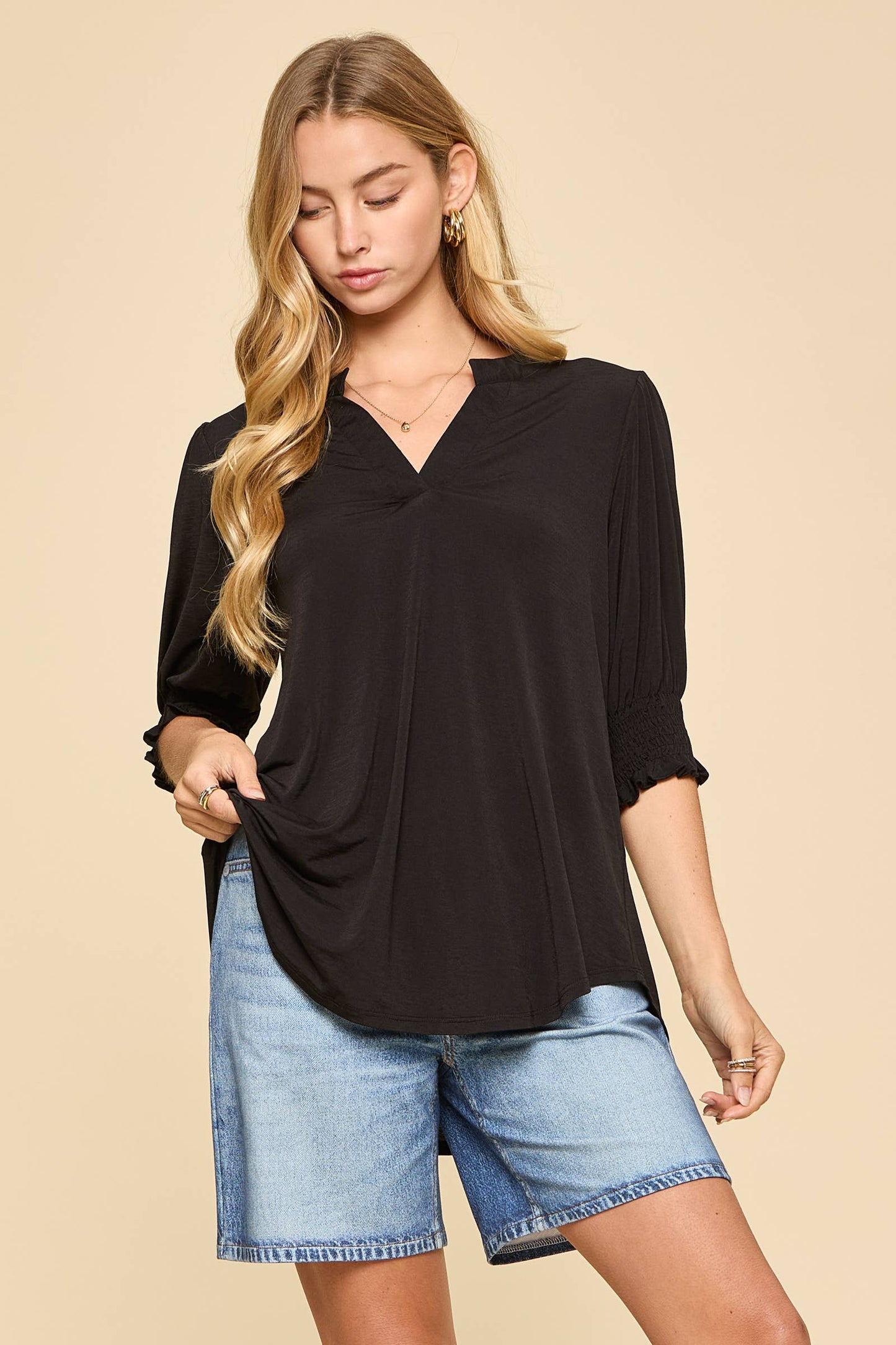 Smocked 3/4 Sleeve Lizzy Top - Standard and Plus