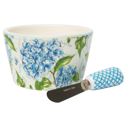 Blue Hydrangea Ceramic Bowl & Spreader (Rosanne Beck)