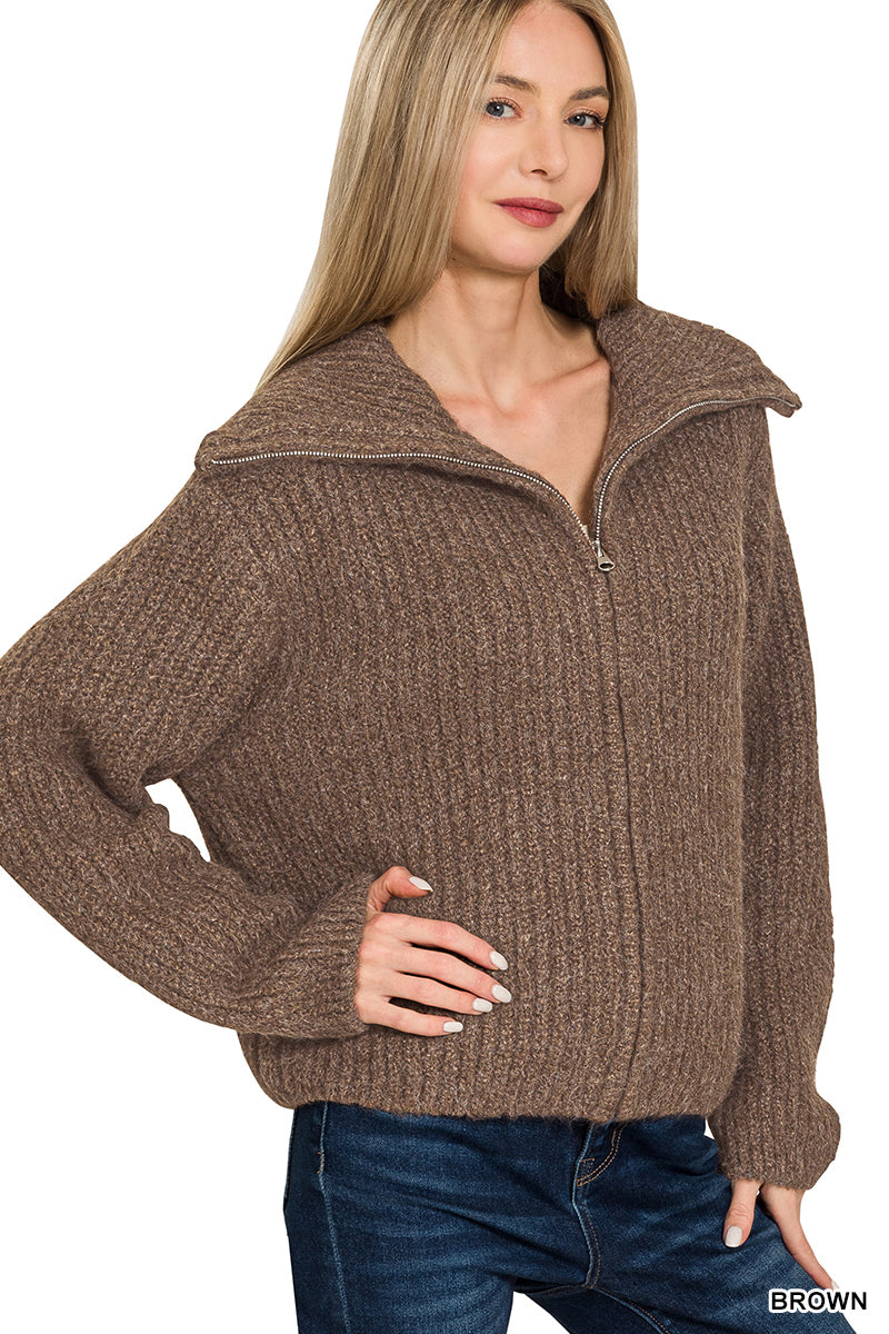 High Neck Full Zip Sweater