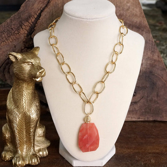 Natural Stone Chain necklace - Gold Tone