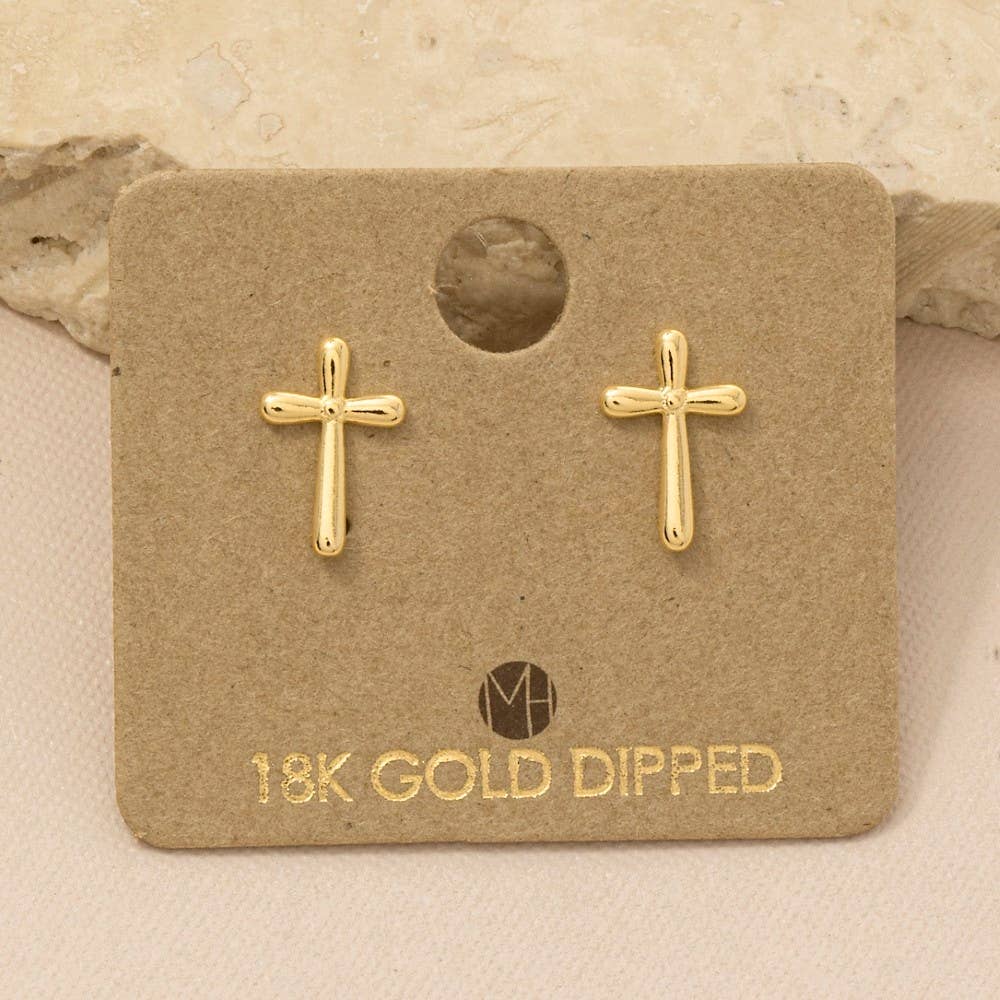 Dainty Gold Dipped Cross Mini Stud Earrings - 2 Options